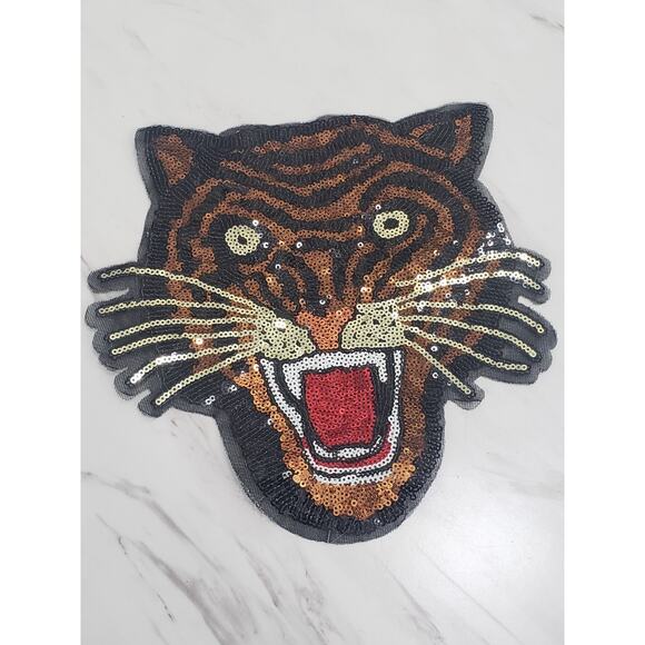 SEW ON Tiger DIY‎ Patch Sequins 9"x9" shiny sparkly glam biker crafts - Picture 1 of 5